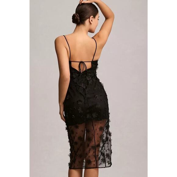 NWT Maeve Sleeveless Mesh 3D Flower Slip Midi Dress Size 10 Black #9F411 - Picture 3 of 13